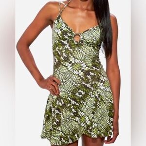 Just Cavalli Green and Black snake print Mini Dress